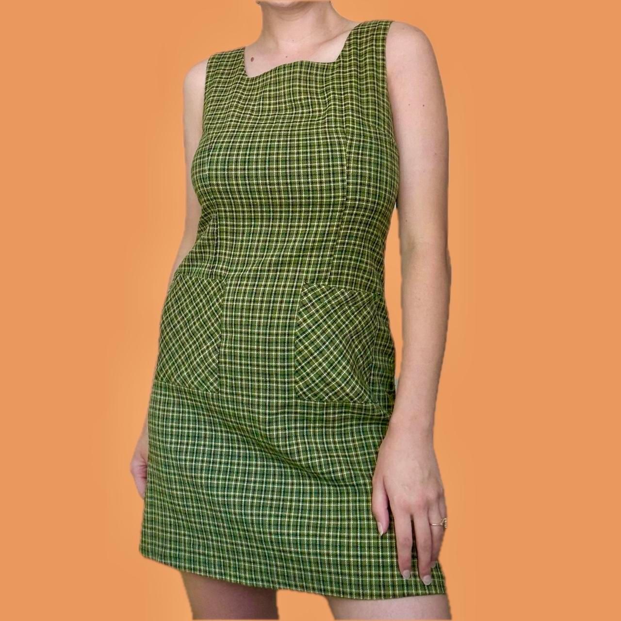 Vintage Geesy Green Plaid Mini Dress
